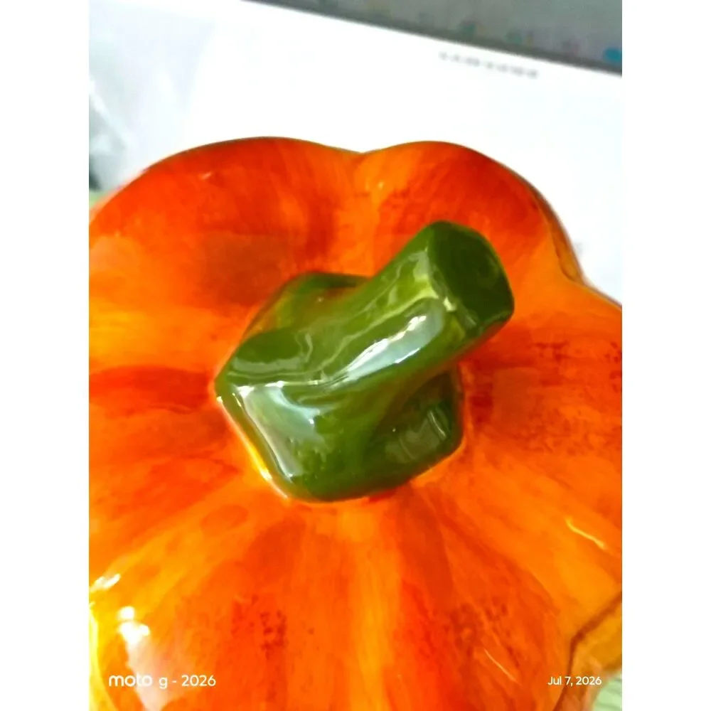 Tien Hsing Int'l Trading Company LTD Ceramic Pumpkin Candy Corn Holder~VTG~